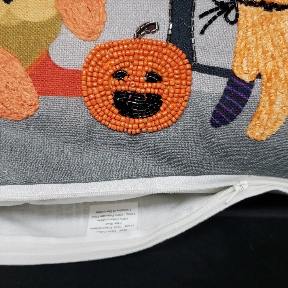 Mi Chateaux Applique and Beaded Dog and Cat Halloween Pillow